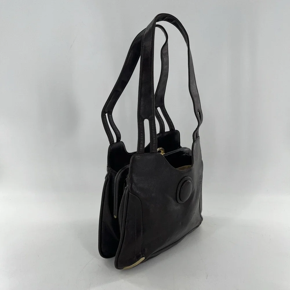 Vintage Mid Century‎ Modern Lou Taylor Leather Satchel Shoulder Brown Bag Mirror